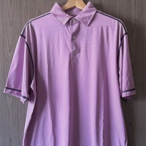 FJ Footjoy Golf Polo Shirt Mens LARGE Purple White Striped Short Sleeve